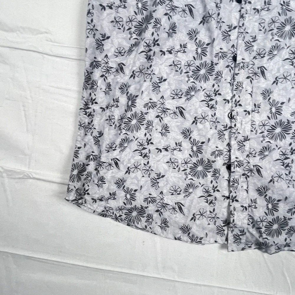 Banana Republic Mens Small Gray Floral Short Sleeve Button-Up Shirt Cotton Blend
